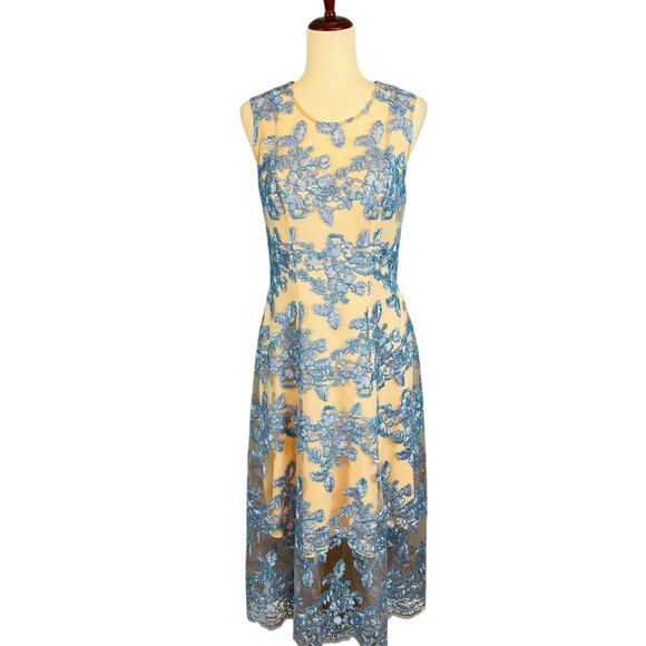 Anthropologie BHLDN Tonya Dress Tea Length Blue Lace Overlay Sleeveless Size 6 - Picture 5 of 10